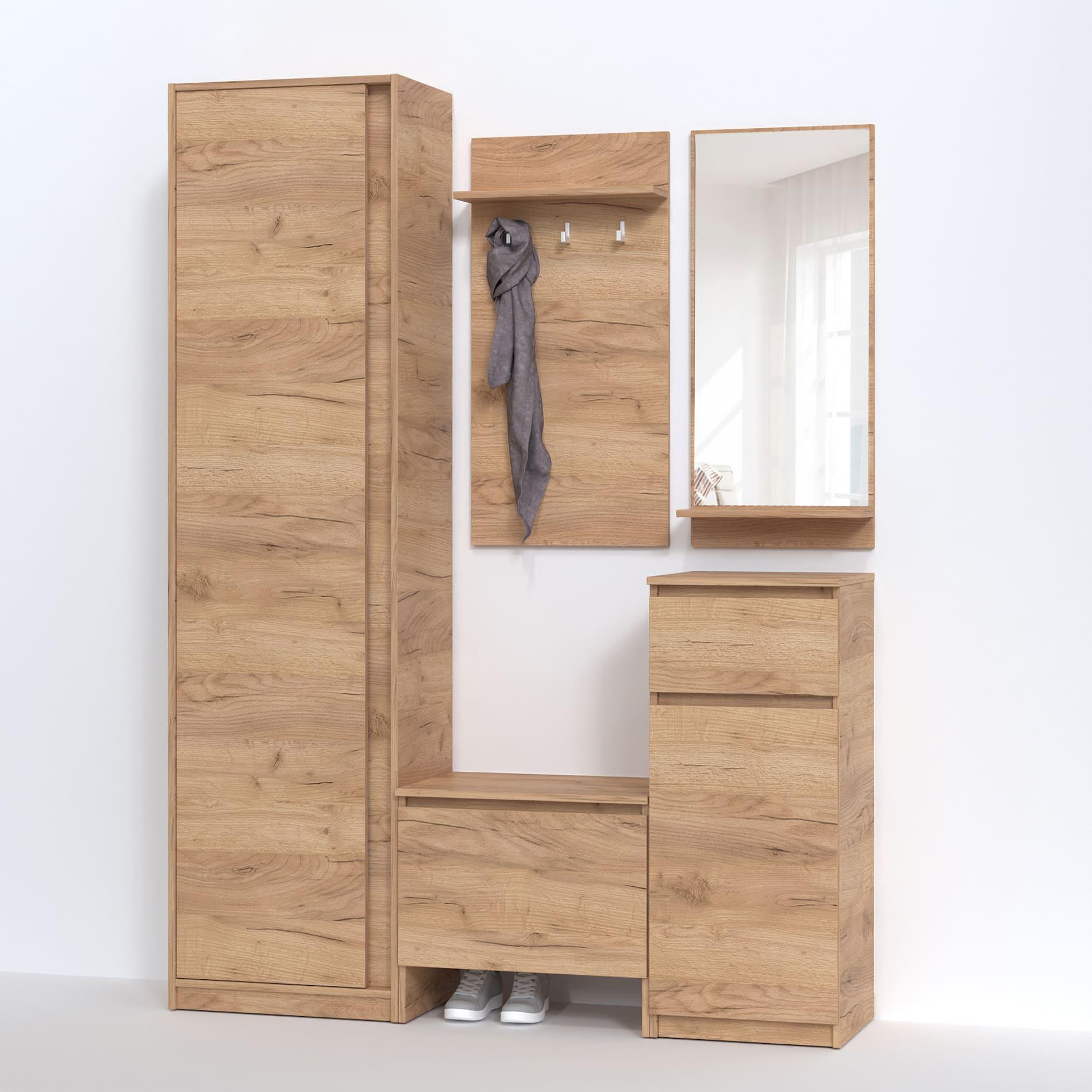 Прихожая современная в коридор Мастер Форм Брайт левосторонняя 1470х376х2000 мм Дуб крафт золотой (20780)