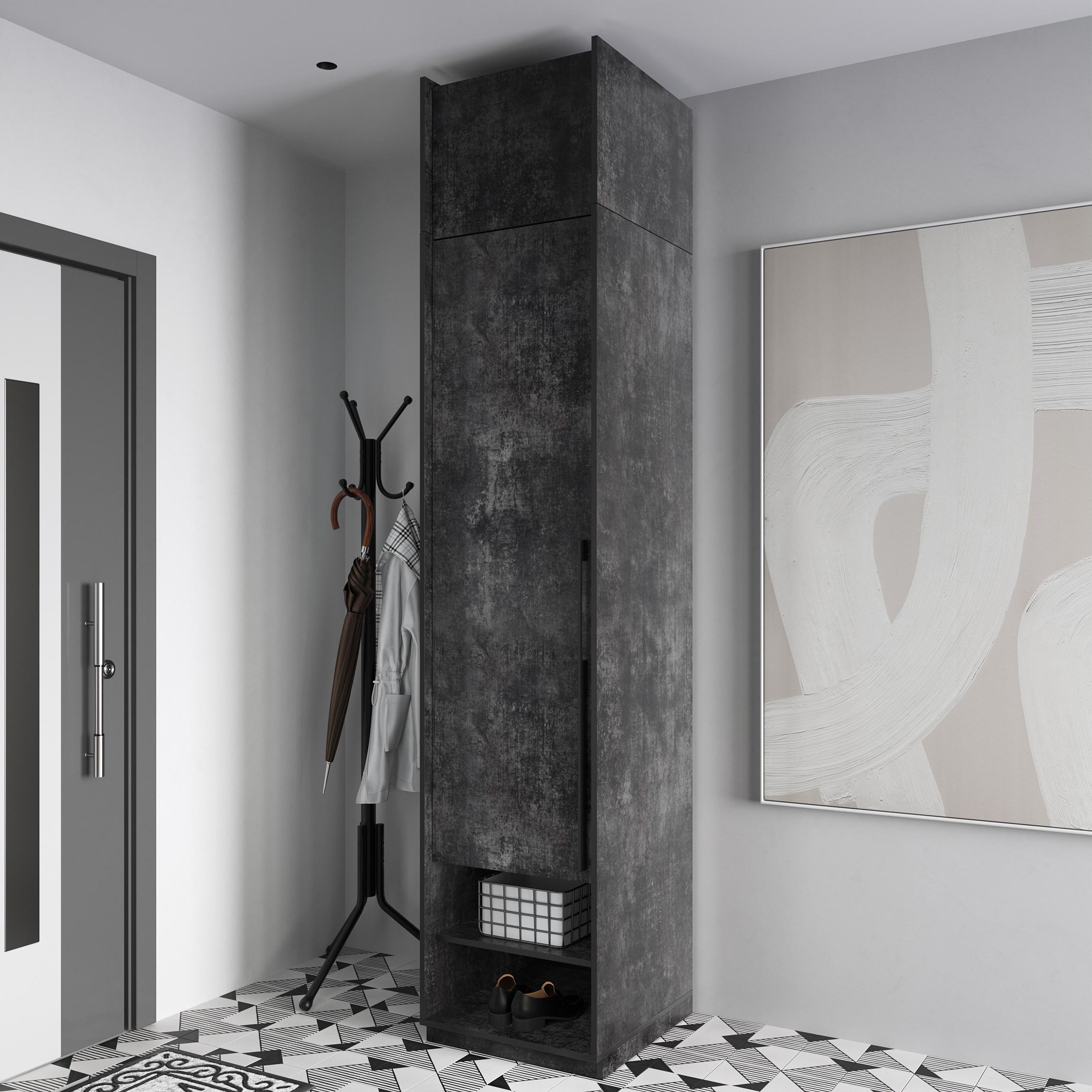 Шкаф-пенал в прихожую однодверный распашный с антресолью на 8 полок 519х2500х570 мм Бетон темный (mr-1a-bm) - фото 1