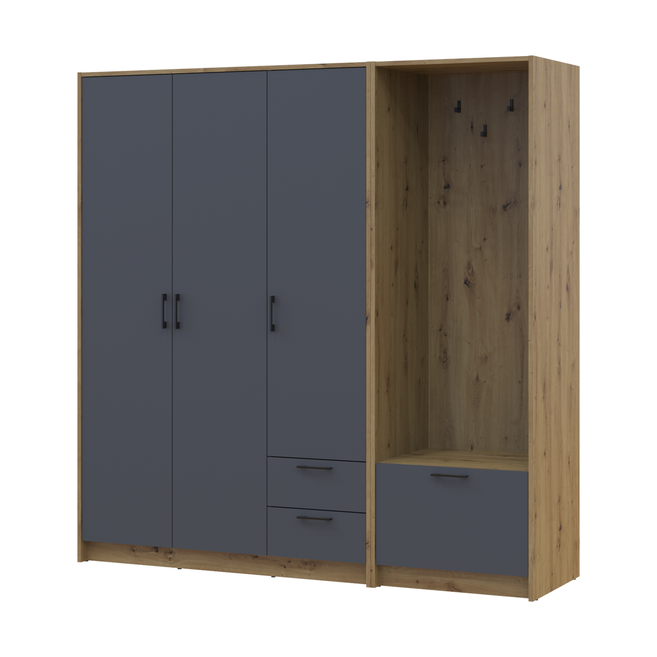 Шафа для одягу Doros Ронді з вішалкою 3 ДСП 181х52х195 см Дуб Артізан/Графіт (42005281)