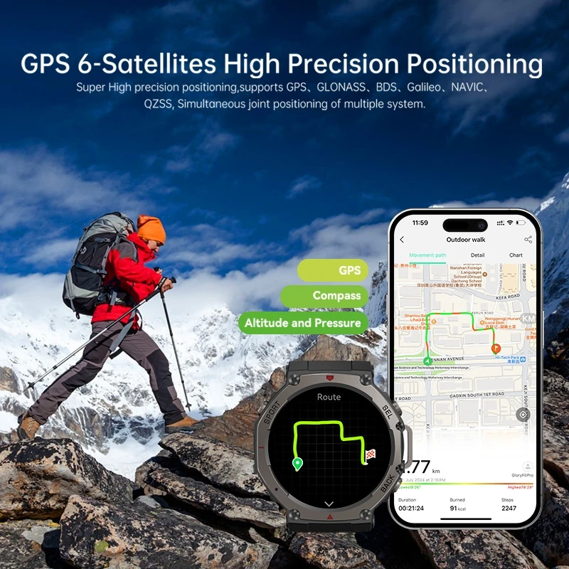 Смарт-годинник військовий T Rex 3 з GPS/компасом протиударні IP68 Чорний (MIL-STD-810H) - фото 5 Смарт-годинник військовий T Rex 3 з GPS/компасом протиударні IP68 Чорний (MIL-STD-810H) - фото 5