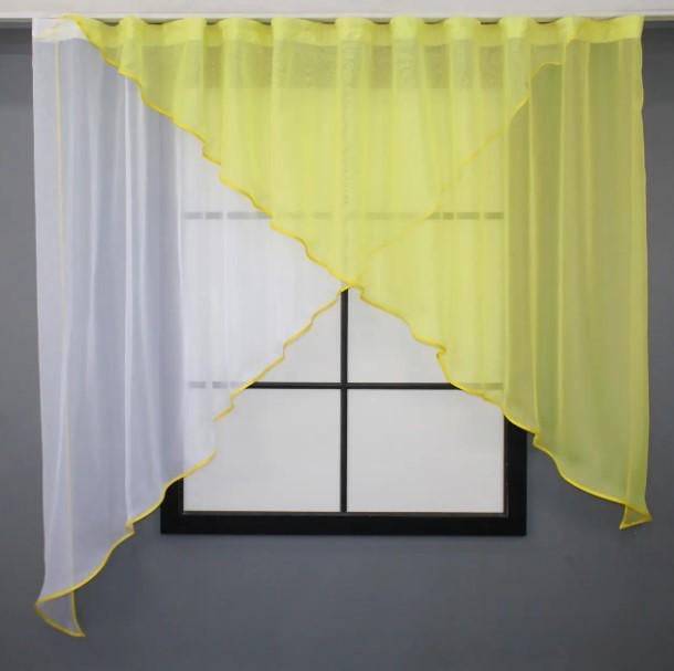 Занавеска ламбрекен на кухню шифон 280х170 см Желтый/Белый (053к) Занавеска ламбрекен на кухню шифон 280х170 см Желтый/Белый (053к)