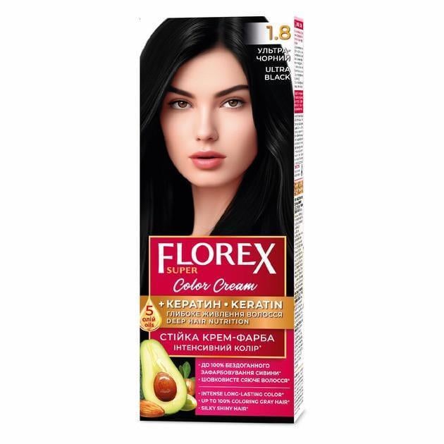 Крем-краска для волос стойкая Florex кератин 1.8 120 мл Ультра-черный