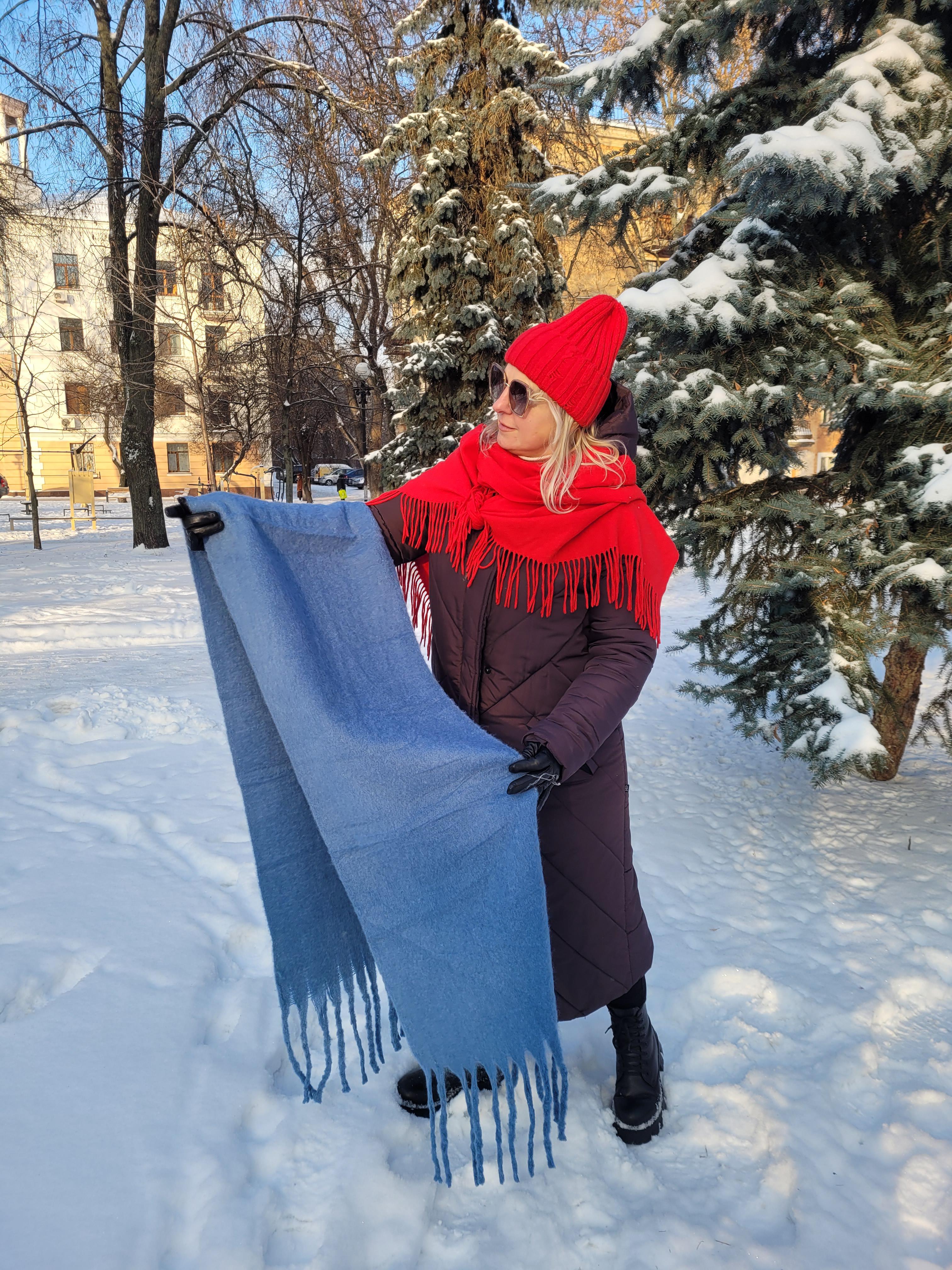 Шарф женский кашемировый Дред однотонный бахрома большая 210x40 см Синий джинс (00843/01)