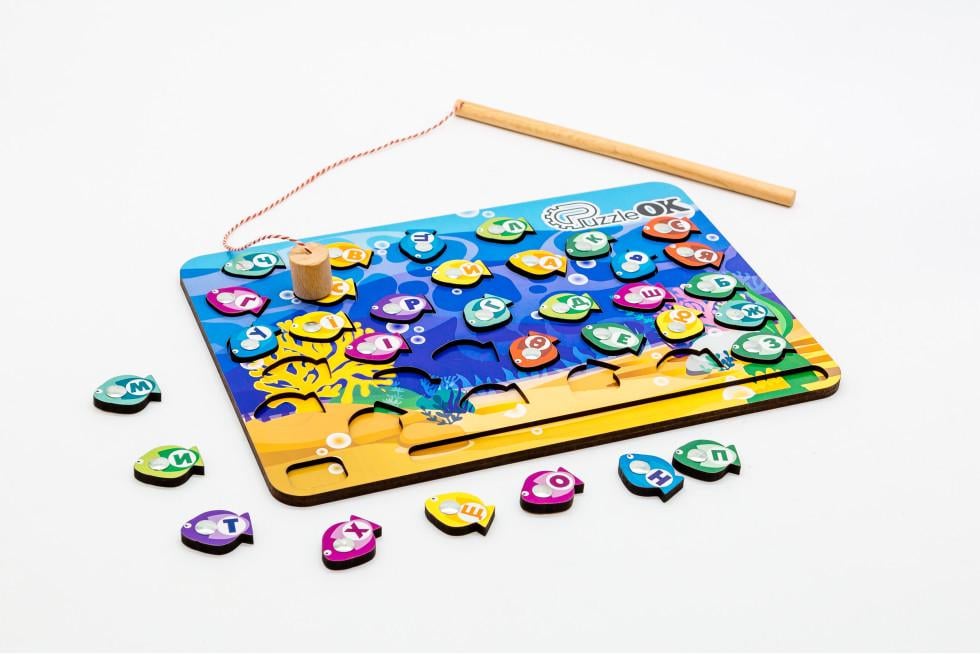 Сортер пазл детский развивающий PuzzleOK Рыбалка Алфавит 33 детали