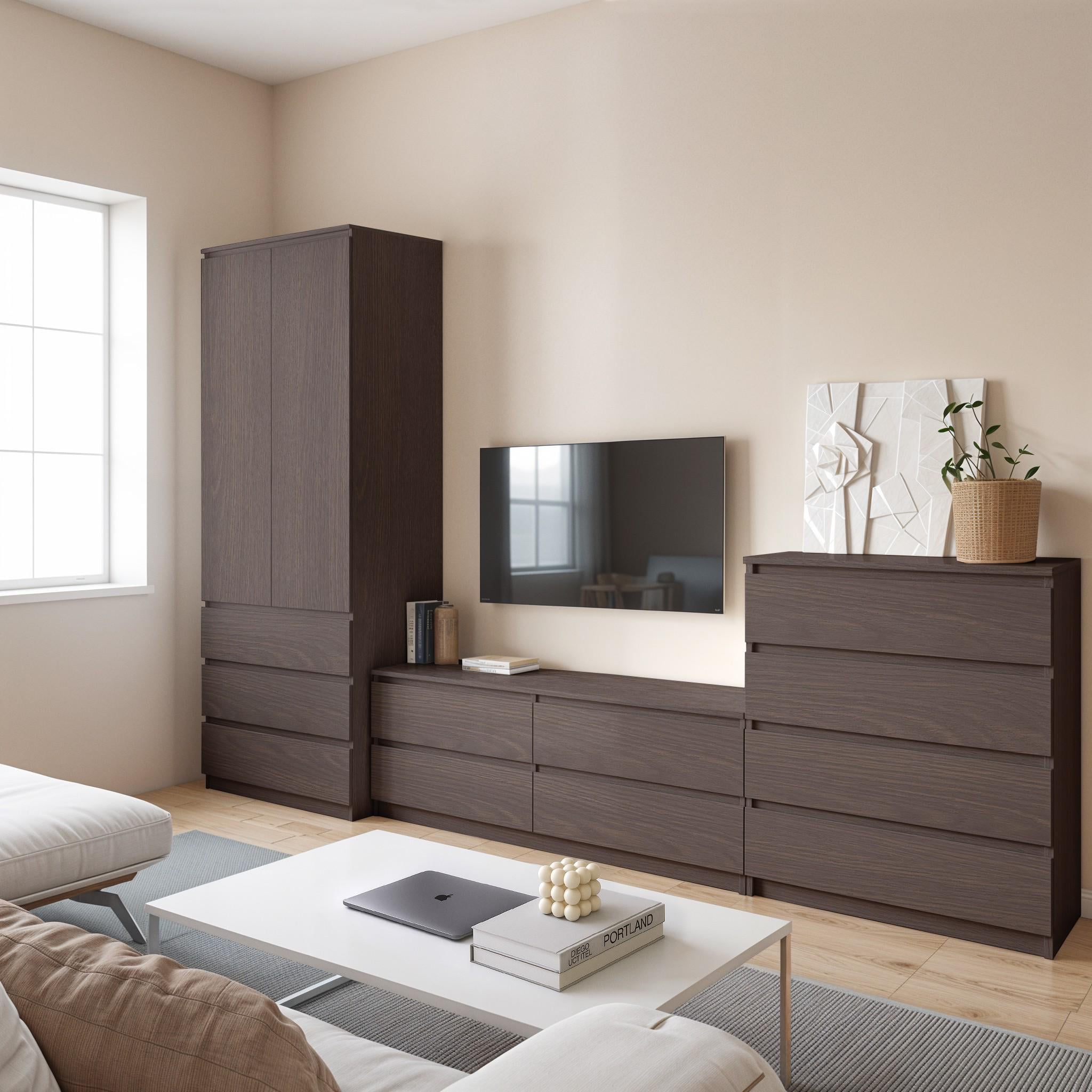 Комплект мебели в гостиную шкаф T-211/тумба телевизионная FT-223/комод FT-215 3003х502х2117 мм Венге Магия