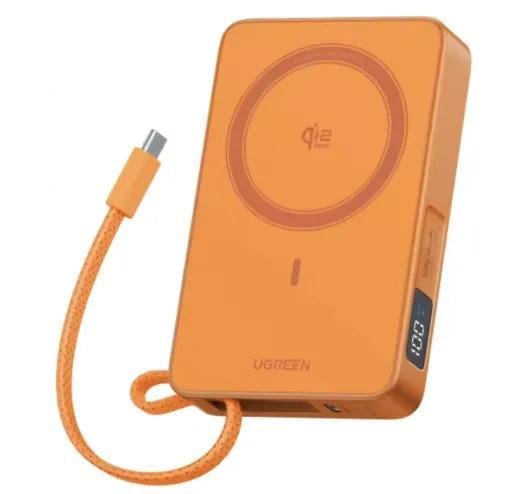 Повербанк магнитный Power Bank UGREEN PB773 MagFlow 10000 mAh с беспроводной зарядкой и Qi2 25 Вт Orange (95083)