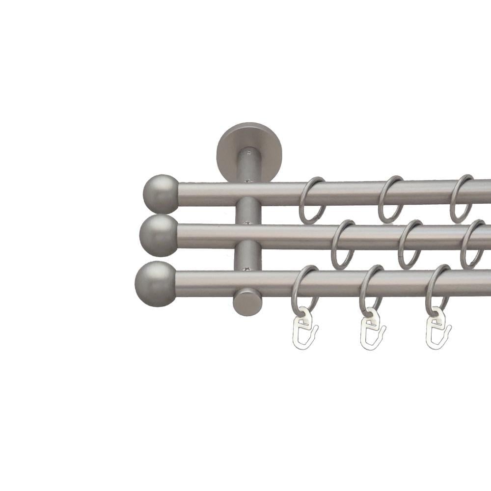 Карниз металлический Orvit Шар Болонь трехрядный цилиндр 20 см/гладкая труба/кольцо металлическое Сатин 16/16/16 мм 300 см (00-00024309)