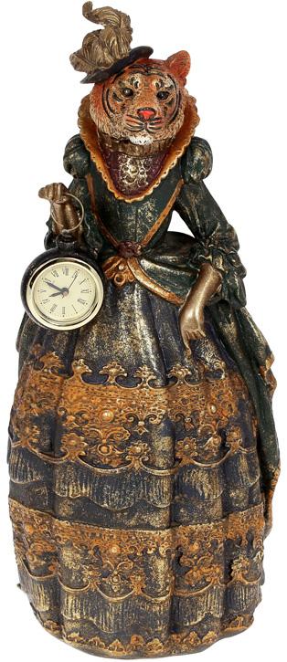 Фигурка декоративная Тигрица с Часами 42 см полистоун Зеленый/Золото (BD-419-253)