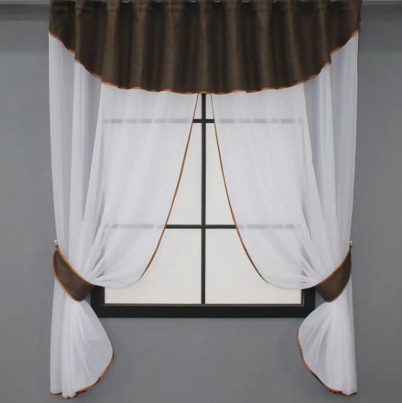 Шторки на кухню с ламбрекеном 270х170 см Белый/Венге (084к)