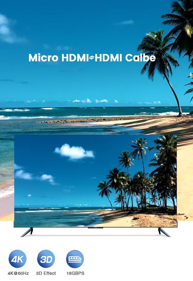 Кабель-перехідник SUNROZ 4К Micro HDMI-HDMI v2.0 60Hz 18Gbps Aluminum Gold-plated Shell Neylon 2 м (A48770) - фото 6 Кабель-перехідник SUNROZ 4К Micro HDMI-HDMI v2.0 60Hz 18Gbps Aluminum Gold-plated Shell Neylon 2 м (A48770) - фото 6