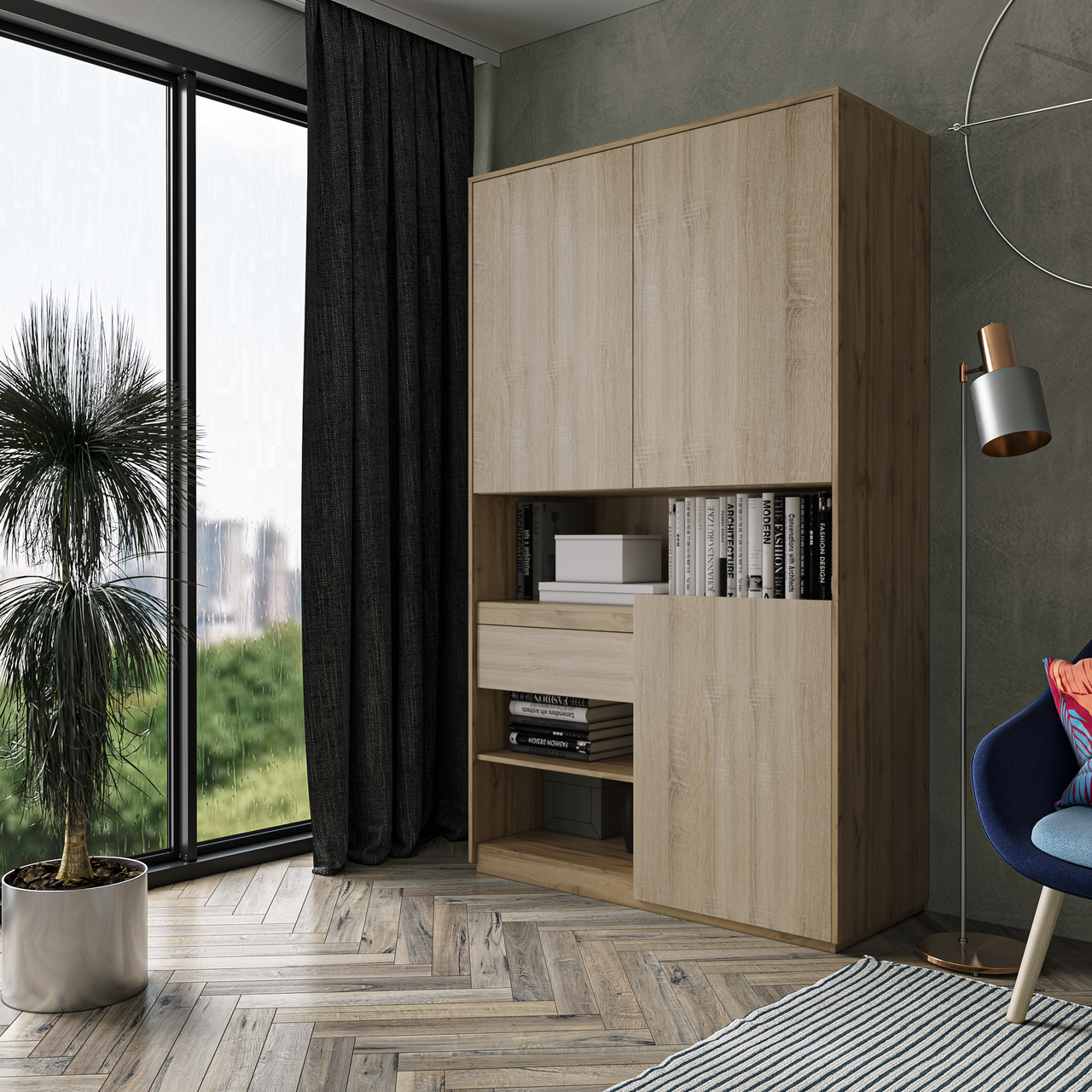 Шкаф для книг и документов Moreli RS-1 Blum 124x2100x500 мм Дуб аппалачи/Дуб сонома (mo-rs1-appalachi-sonoma)