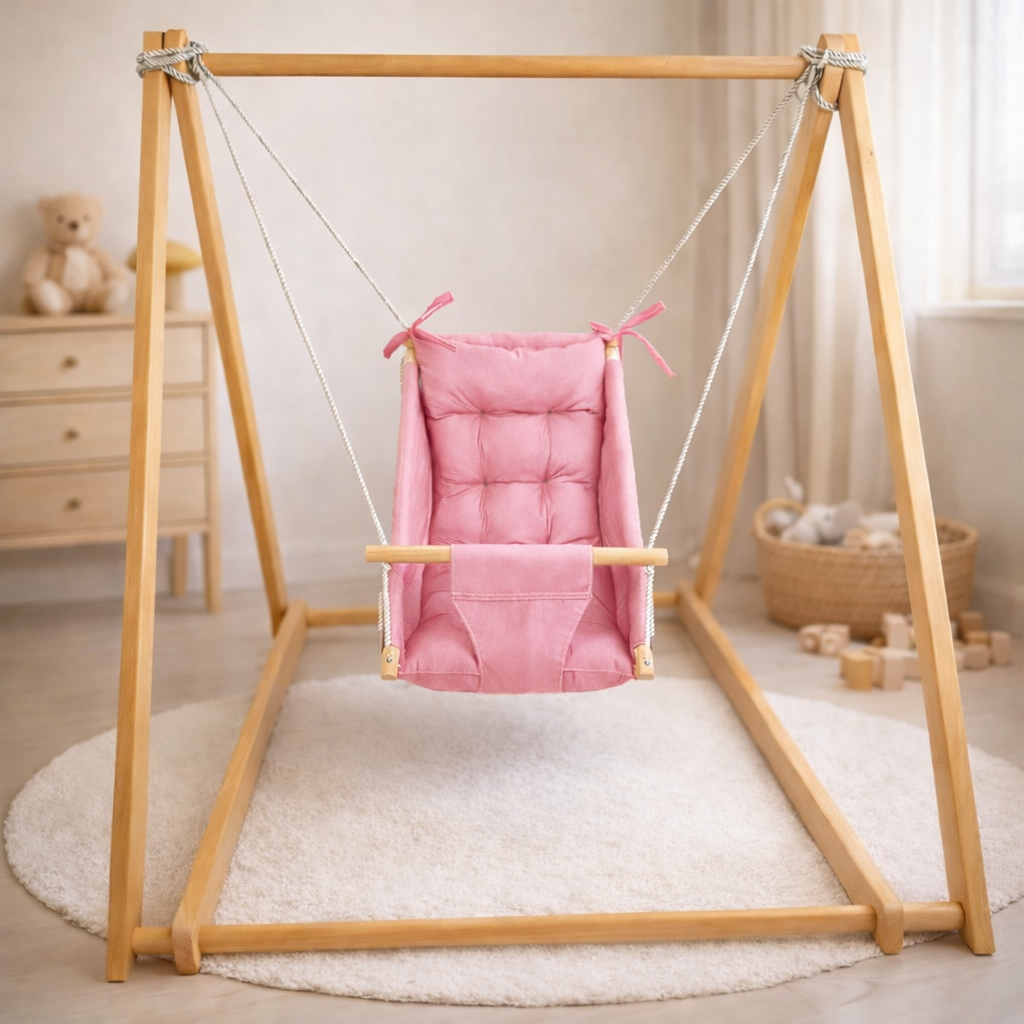 Комплект Деревʼяна опора та Колиханка бавовна Рожевий (gs-9169)