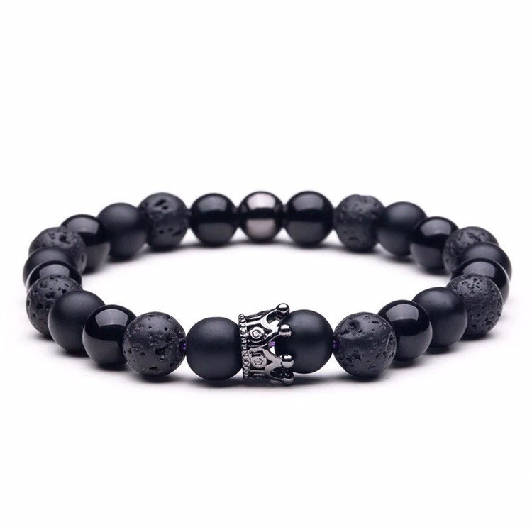 Браслет із шунгіту лавового каменю та агату з короною р. 22 Чорний
 (30012)