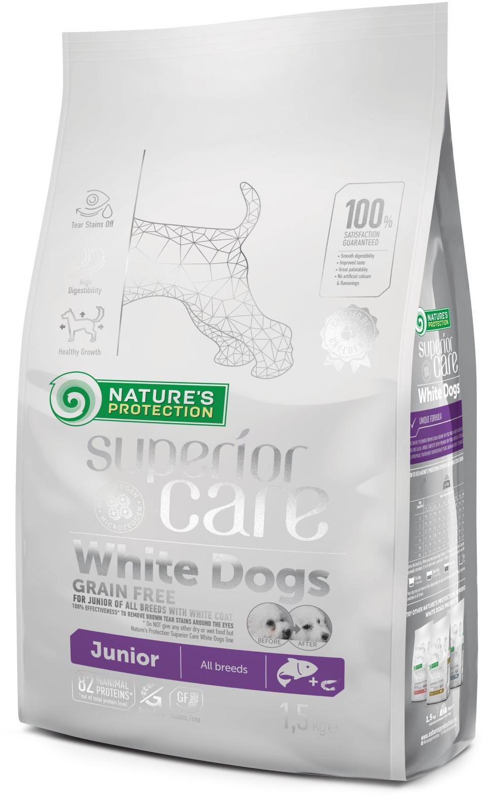 Сухой беззерновой корм для щенков Nature's Protection Superior Care White Dogs Grain Free Junior All Breeds 1,5 кг (4771317456717)