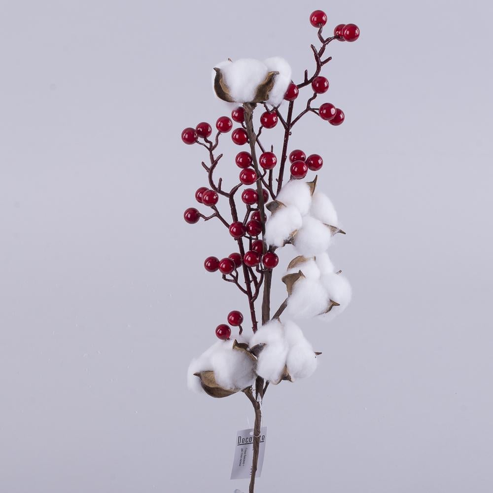 Искусственная ветвь хлопка с 2 ветвями калины (4847)
