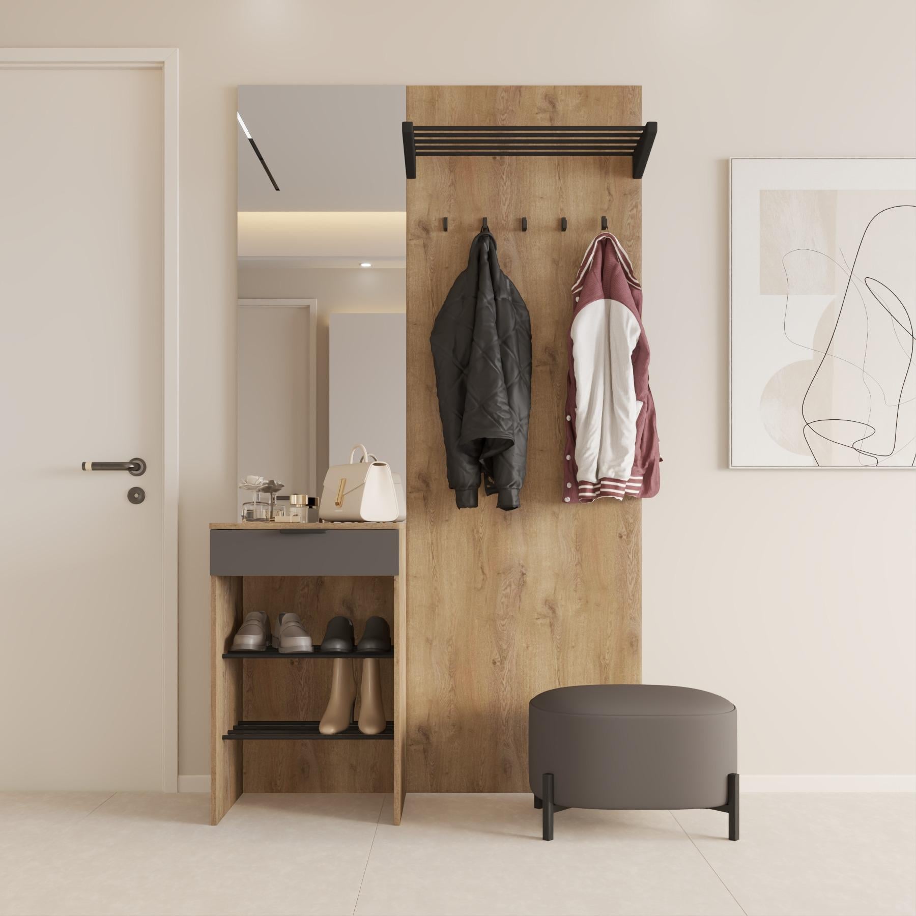 Передпокій Нео ДСП Графіт Сірий/Дуб аліканте (VP-2-006)