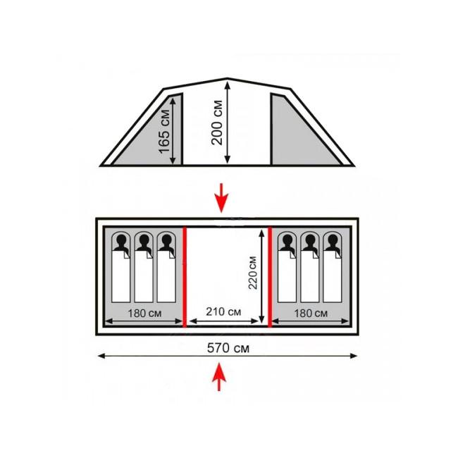 Палатка туристическая Totem Hurone 6 v2 TTT-035 шестиместная двухкомнатная (iz12900) - фото 2