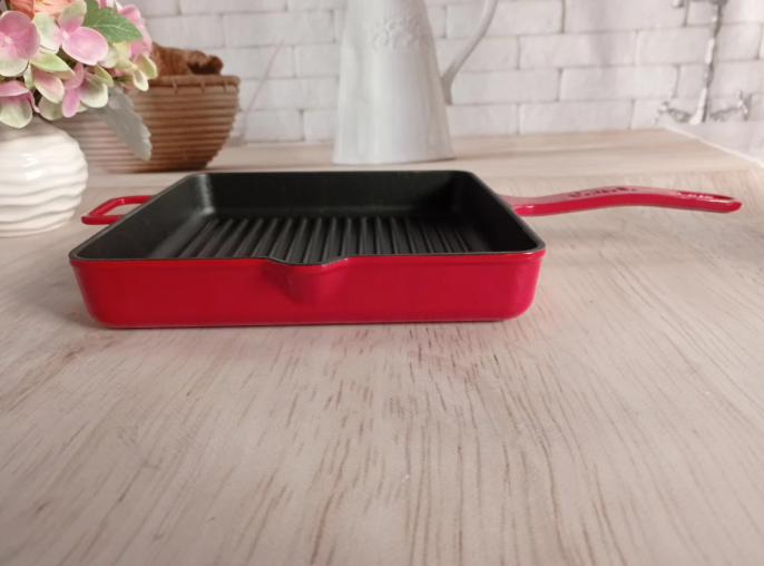 Сковорода гриль чугунная OMS для индукции 30x30 см Красный (3265-30red) - фото 4