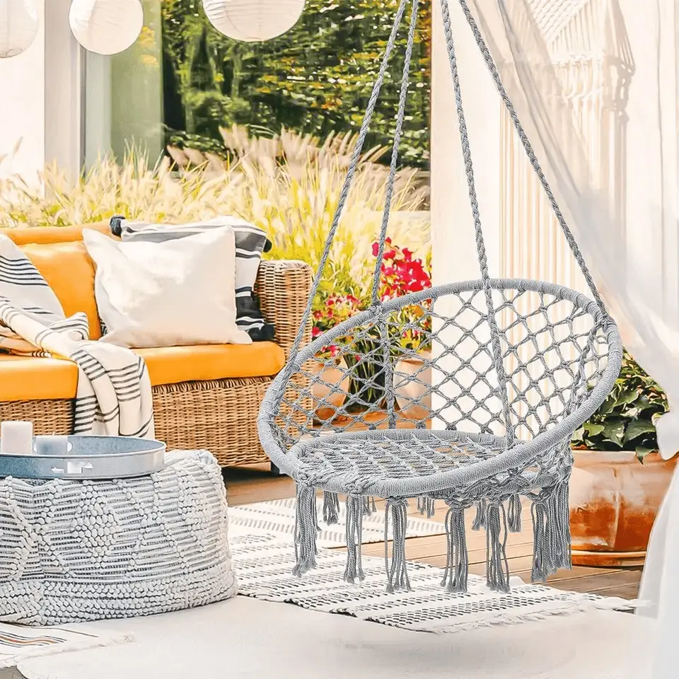 Садовое подвесное кресло-качеля Бохо GardenLine Grey до 150 кг Серый - фото 3 Садовое подвесное кресло-качеля Бохо GardenLine Grey до 150 кг Серый - фото 3