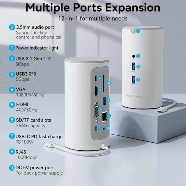 Док-станция Vention 12в1 100W (TPHWC-EU) - фото 6 Док-станция Vention 12в1 100W (TPHWC-EU) - фото 6