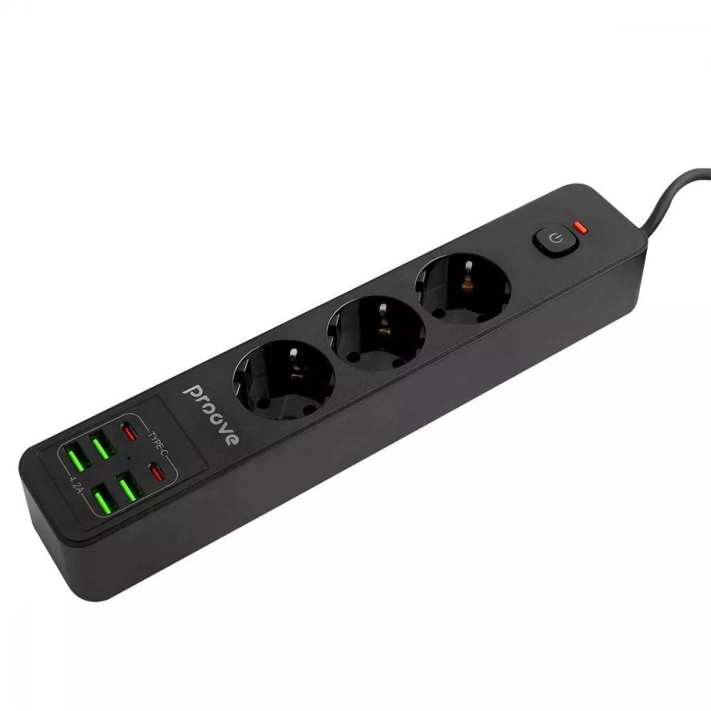 Мережевий фільтр зарядкою Proove Power 3 розетки 4 USB 2 Type-C 2 м Black - фото 3 Мережевий фільтр зарядкою Proove Power 3 розетки 4 USB 2 Type-C 2 м Black - фото 3