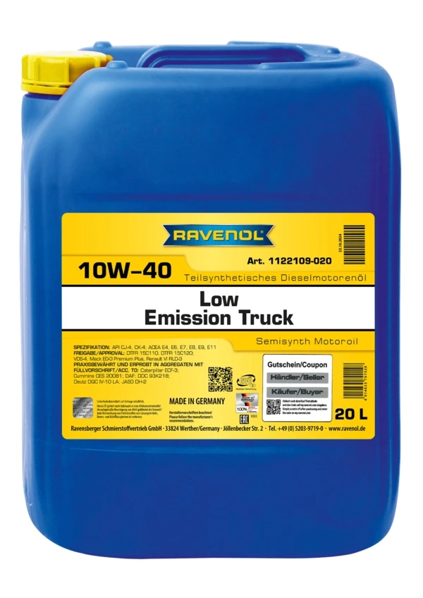 Моторное масло RAVENOL Low Emission Truck 10W-40 полусинтетика 20 л (1122109-020)
