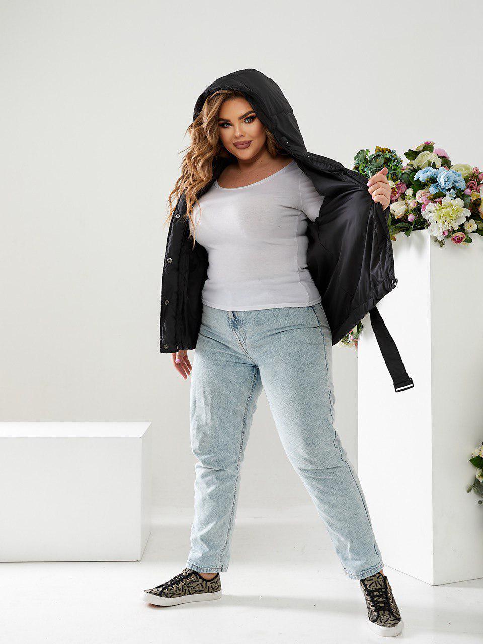 Куртка тепла коротка Khan з поясом р. 42 Чорний (Kh332) - фото 5 Куртка тепла коротка Khan з поясом р. 42 Чорний (Kh332) - фото 5