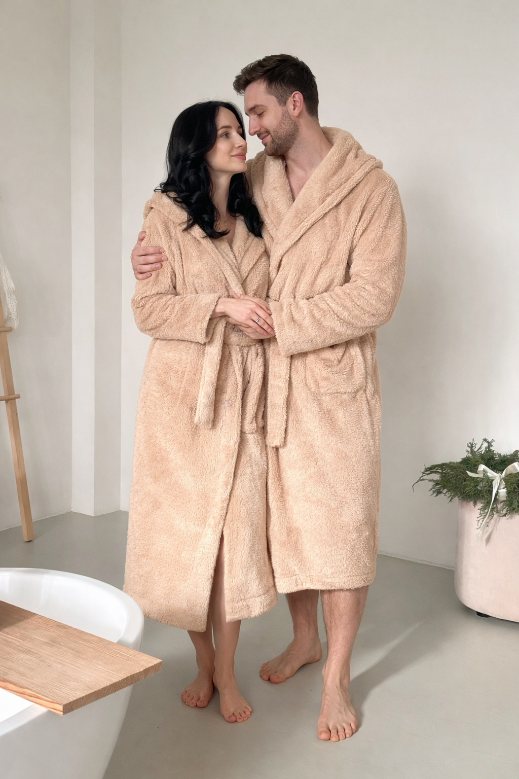 Халат с капюшоном Cuddle унисекс S/M Бежевый (VELC02)