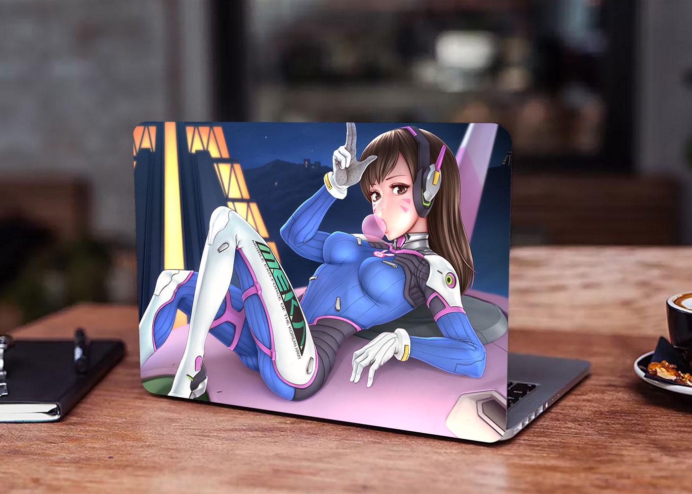 Декоративная наклейка на ноутбук 17,3" Overwatch D va Meka Anime girl 400х260 мм (100775_17)