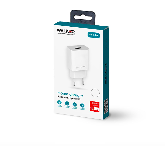 Мережевий зарядний пристрій Walker WH-26 1USB/2,1A MicroUSB White - фото 2