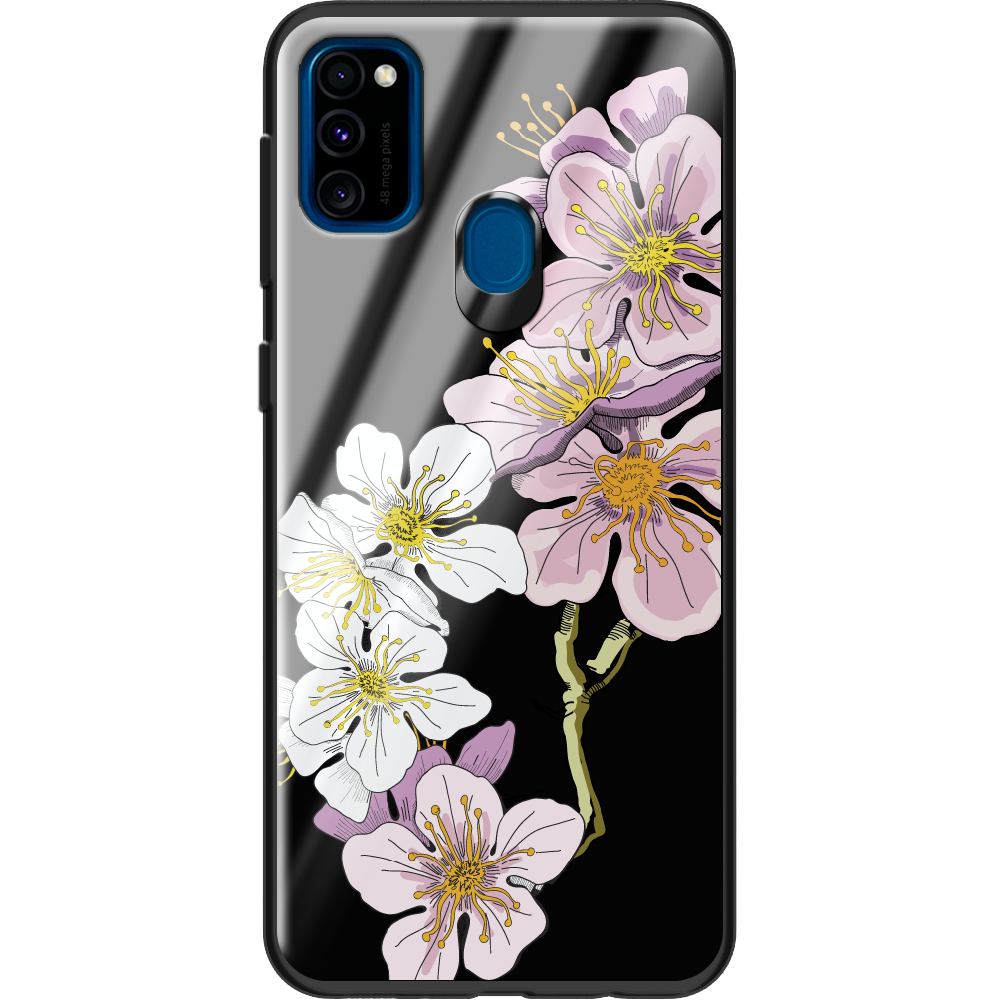 Чехол с рисунком Boxface Samsung M307 Galaxy M30s Cherry Blossom Черный силикон со стеклом (38209-cc4-38348)
