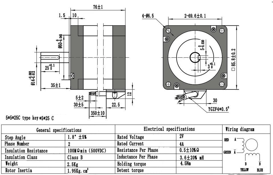 Двигун кроковий 86BYGH450A 4,5 Нм (MG450A–14) - фото 2