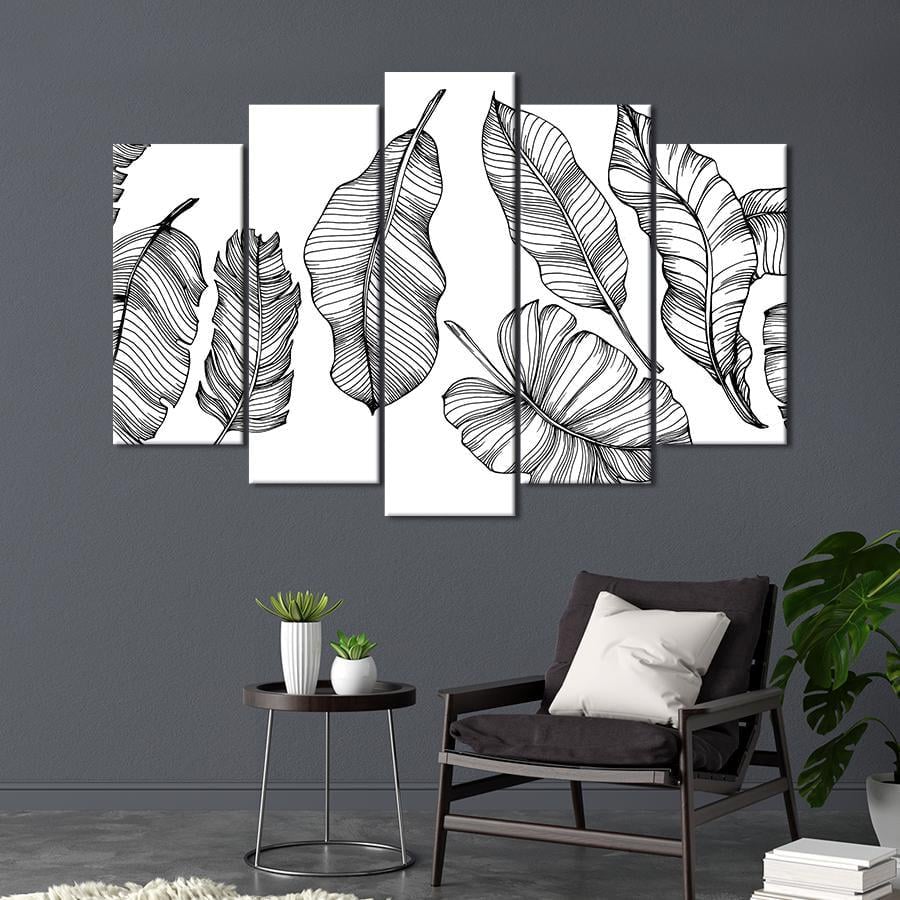 Картина на полотні Чорно-біле листя рослин на білому тлі 137x85 см (V627-5_L)