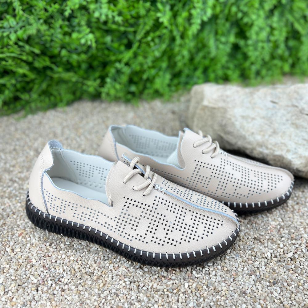 Мокасини жіночі Е-001035-6 перфорована шкіра р. 40 25,5 см Бежевий (25330895) - фото 3