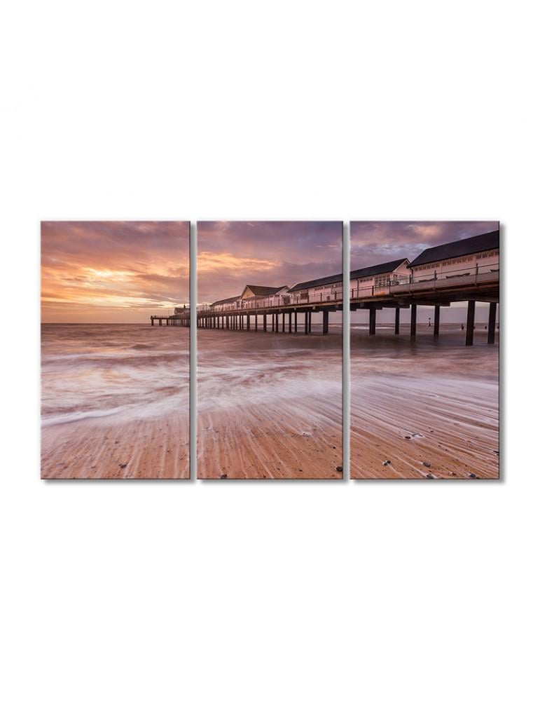 Картина модульная Пейзаж закат вода причал 3 модуля 50x75 см