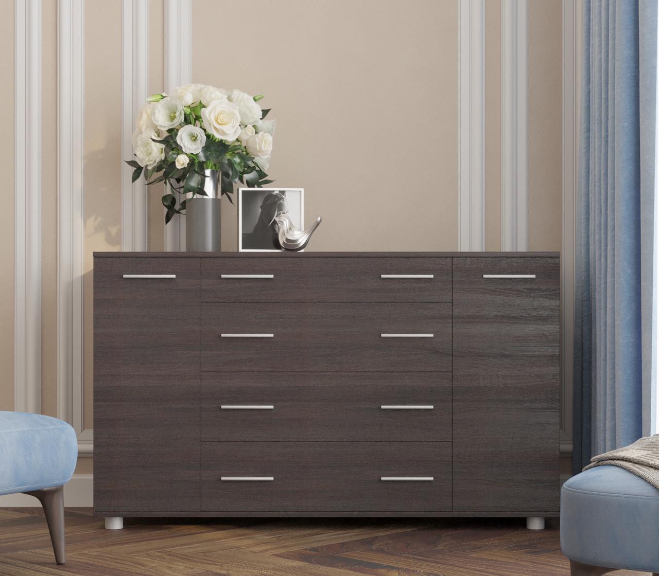 Комод для вітальні з висувними шухлядами Еверест роликові направляючі 130х38х73 см Венге темний (21880983) - фото 2 Комод для вітальні з висувними шухлядами Еверест роликові направляючі 130х38х73 см Венге темний (21880983) - фото 2