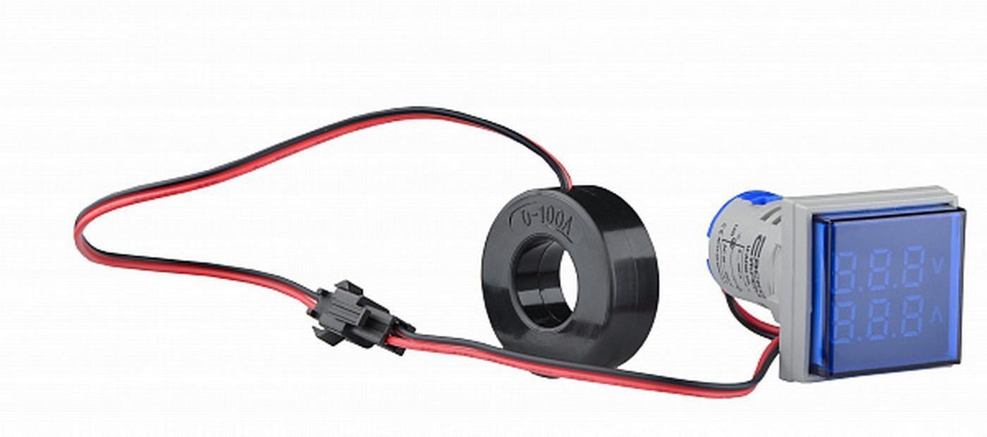 Светосигнальная арматура АСКО-УКРЕМ с индикатором напряжения АС и тока серии U-ADM-VA квадратная ᴓ22 мм Синий (00000055173)