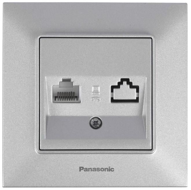 Розетка компьютерная RJ45 Panasonic Arkedia Slim CAT6e Серебро (20187-е)
