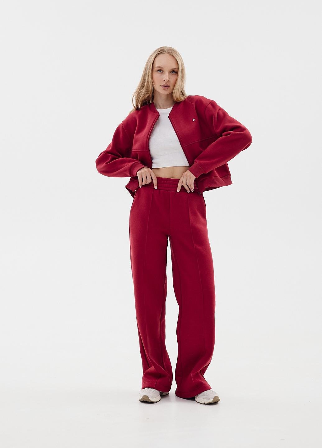 Спортивный костюм женский Kindamor GreateWom флисовый короткая кофта бомбер ML Бордовый (1870660681)