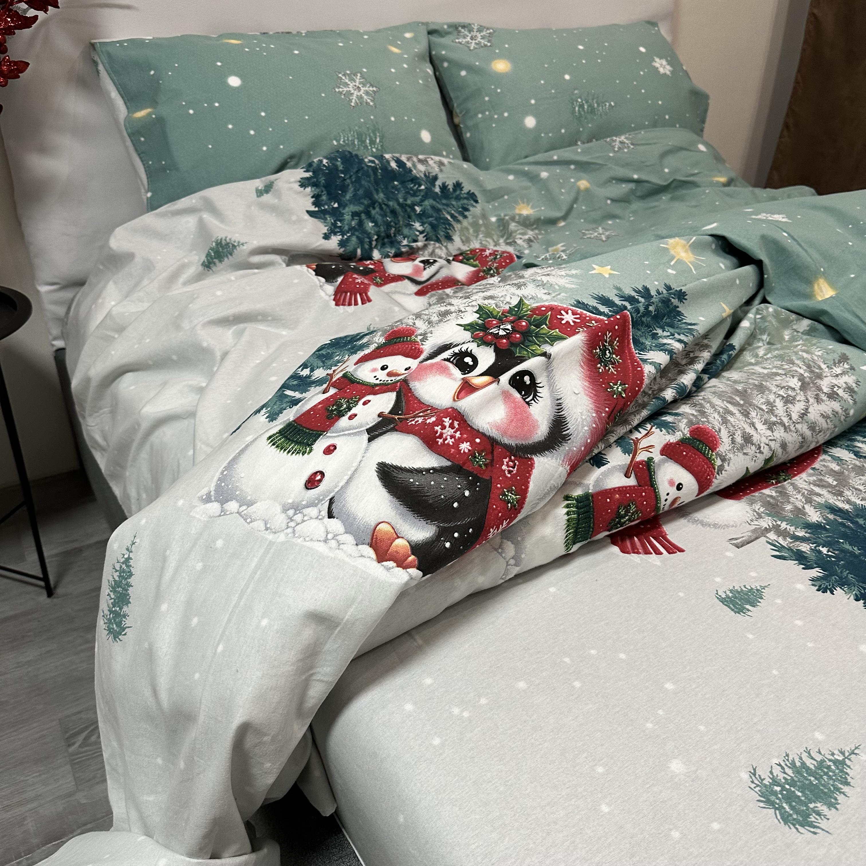 Комплект постільної білизни байкова Зимовий євро Бірюзовий (байка 10-3) - фото 3 Комплект постільної білизни байкова Зимовий євро Бірюзовий (байка 10-3) - фото 3