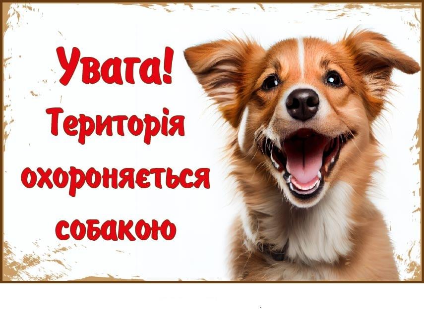 Табличка "Територія охороняється собакою" с фотографией пса (д-9210)