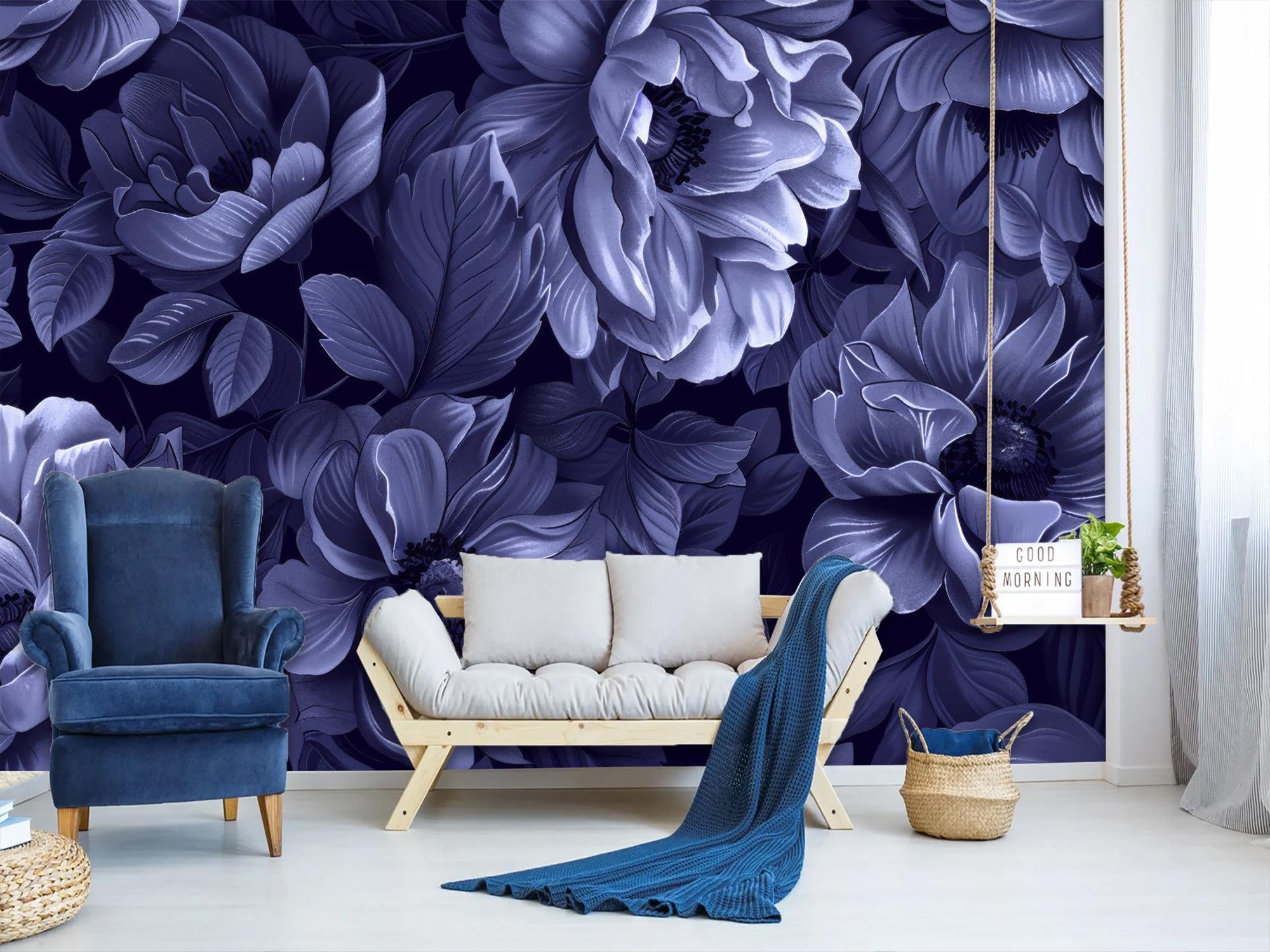 Фотообои флизелиновые Upstream Темно-синие цветы 180х120 см (VINT-012/2) - фото 2