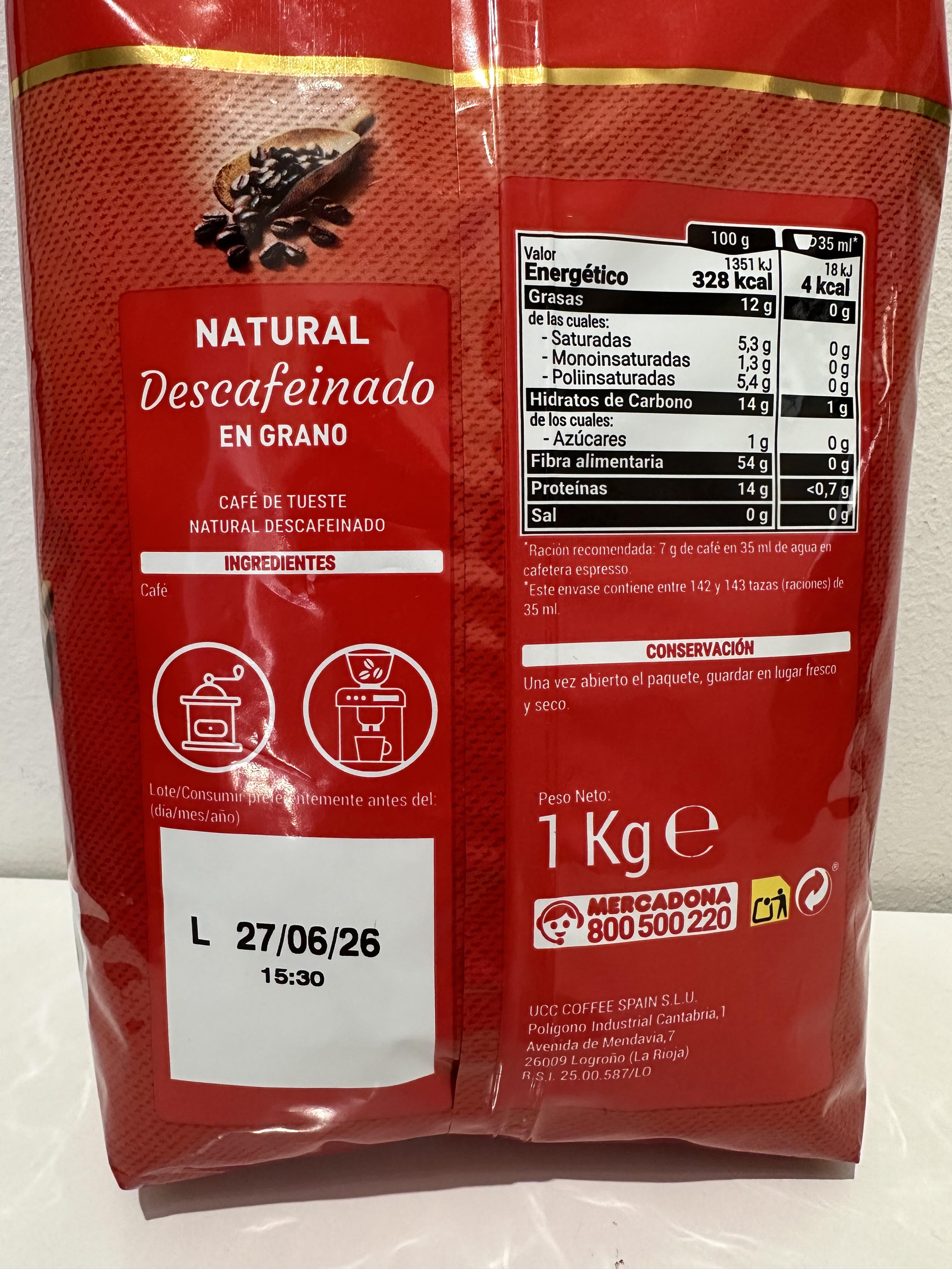 Кава в зернах без кофеїну Hacendado Descafeinado Natural 1000 г - фото 3 Кава в зернах без кофеїну Hacendado Descafeinado Natural 1000 г - фото 3