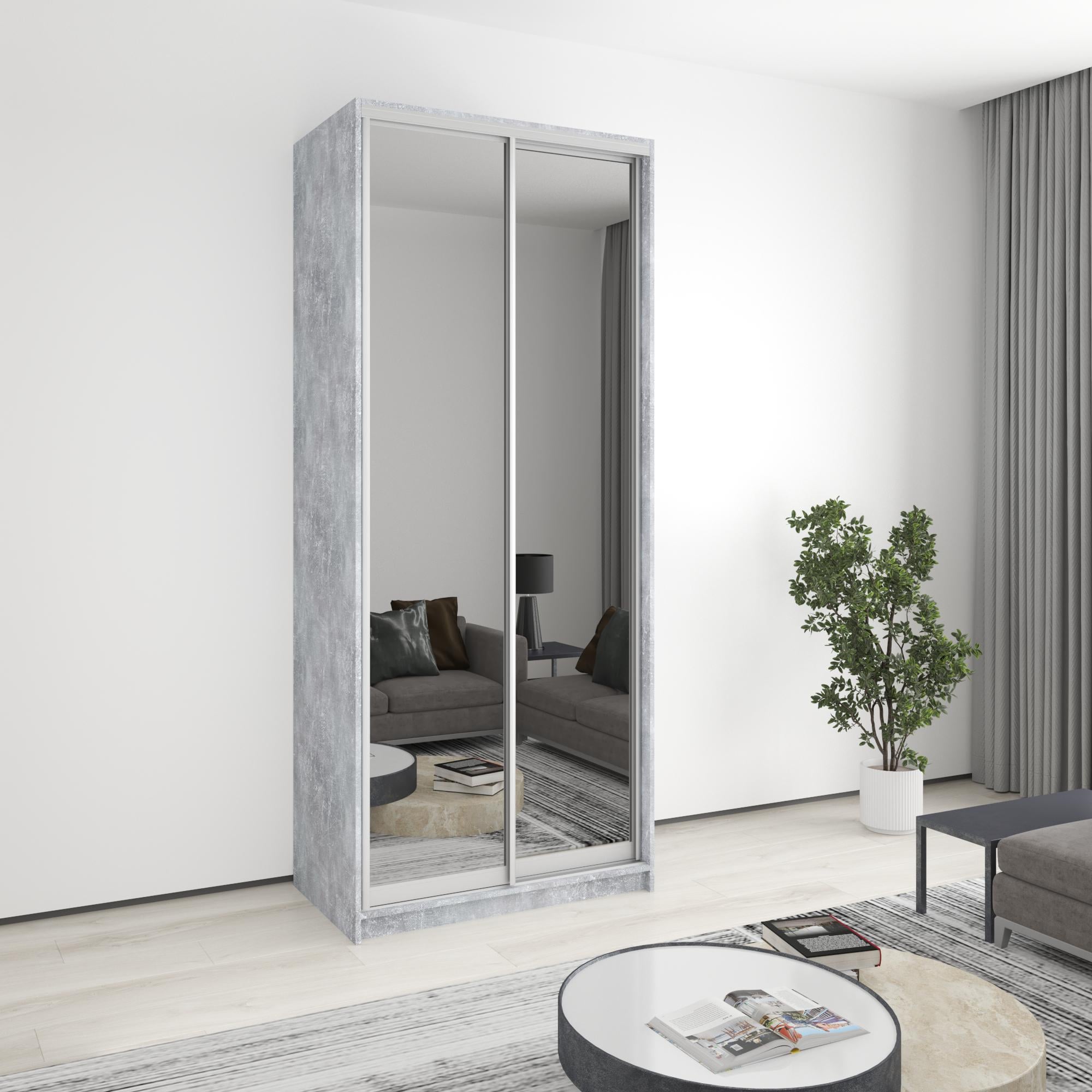 Шкаф-купе двухдверный MebelStar стандарт AL 2 зеркала 100x60x240 см Бетон (MBS-3888)
