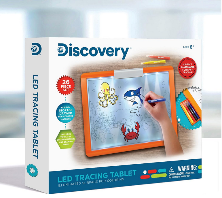 Планшет для малювання світлодіодний Discovery із маркерами/аркушами та шаблонами дошкою (1012397)