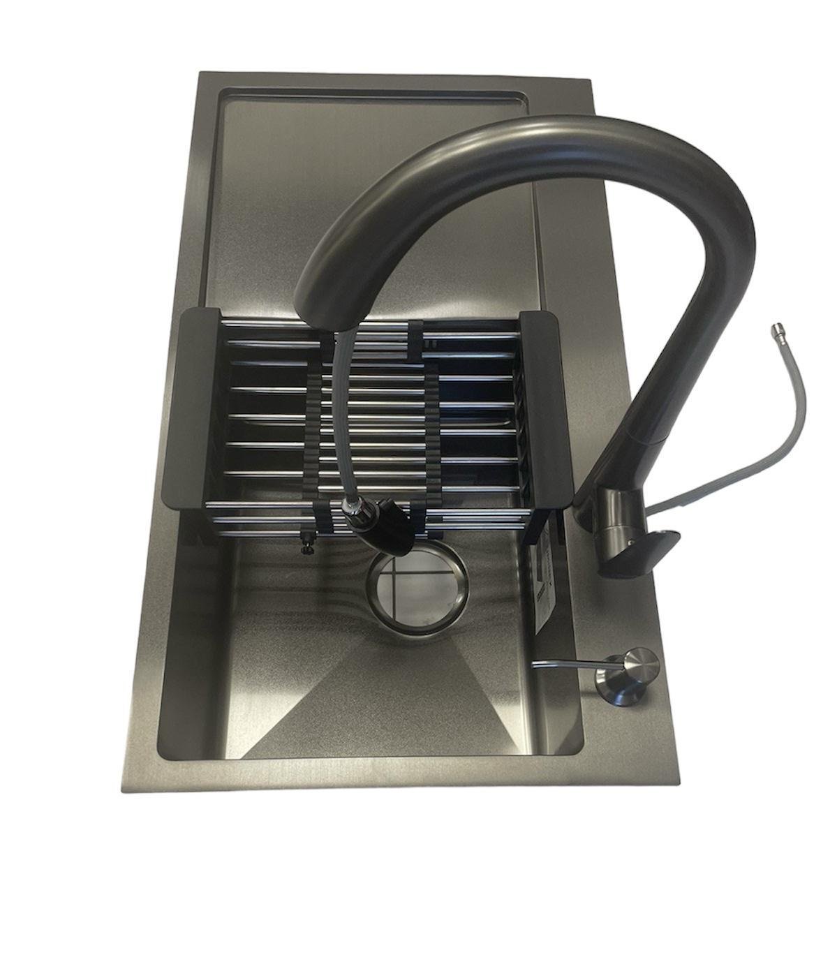 Мойка Luminex правая и кран выдвижной для кухни Luminex 78х44 см Черный