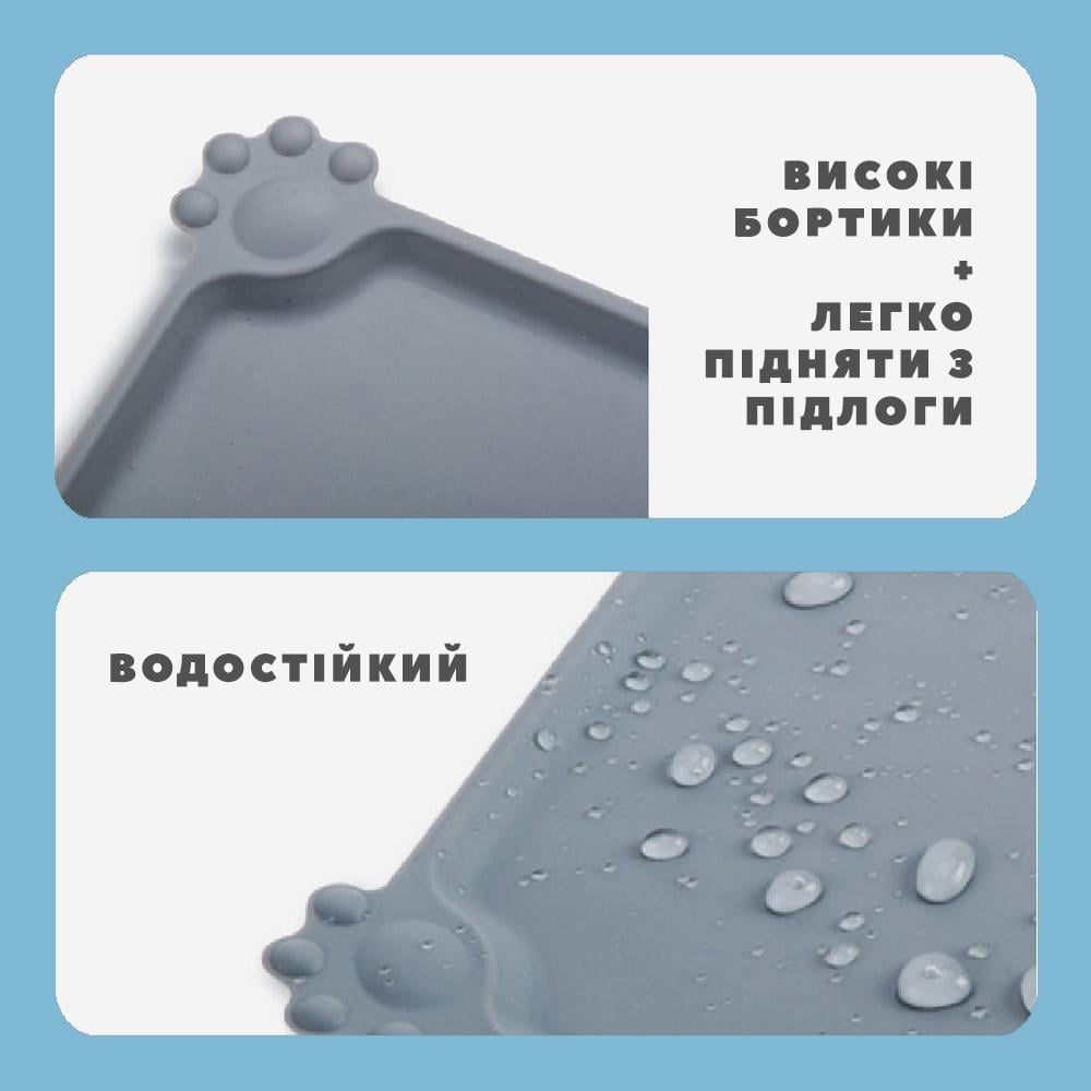 Килимок під миски для котів та собак гумовий антиковзкий 48x30 см (KLMSBK-GRY-0511) - фото 3