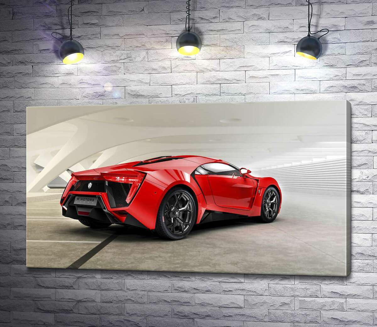 Картина ArtPoster Красный бампер автомобиля Lykan Hypersport на белом фоне 100x56 см Модуль №1 (000361)
