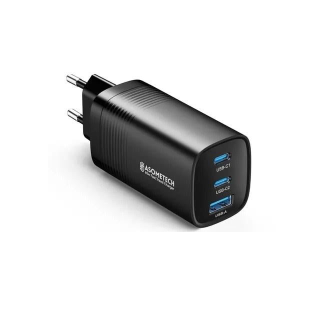 Зарядное устройство для сетевого оборудования Asometech GaN 65W 1USB/2Type-C Fast Charger Black (25397372)