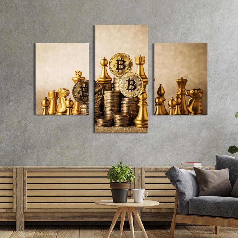 Картина для интерьера Криптовалюта биткоин и шахматы 96x60 см (523-32) - фото 1